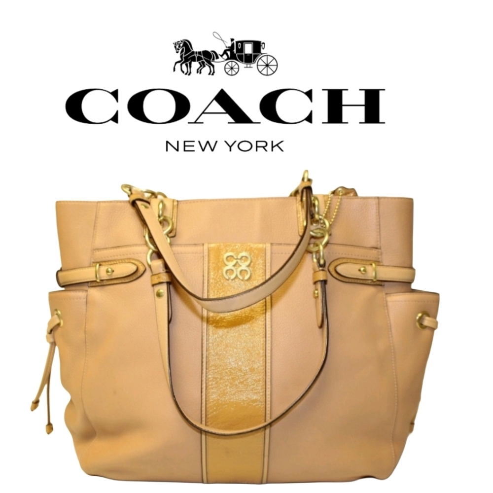 Coach New York Colette Leather Stripe North South Shoulder Tote Bag VINTAGE RARE
